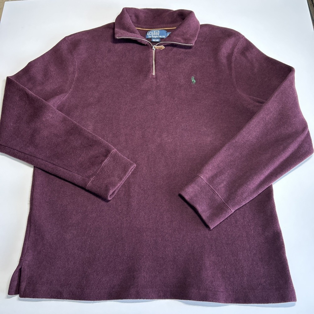 Vtg Polo Ralph Lauren Sweater Mens Large Burgundy Pony 1/4 Zip Pullover Preppy